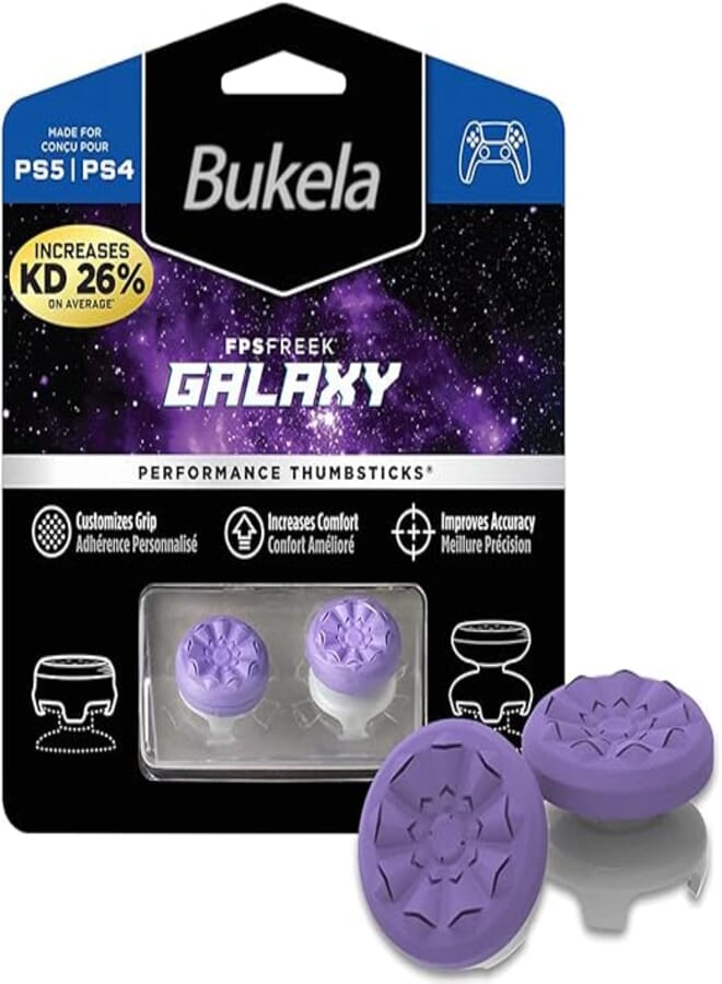 FPS Freek Galaxy for PlayStation 4 (PS4) and PlayStation 5 (PS5), Compatible Controller Grip Performance, 1 High-Rise, 1 Mid-Rise (Purple)